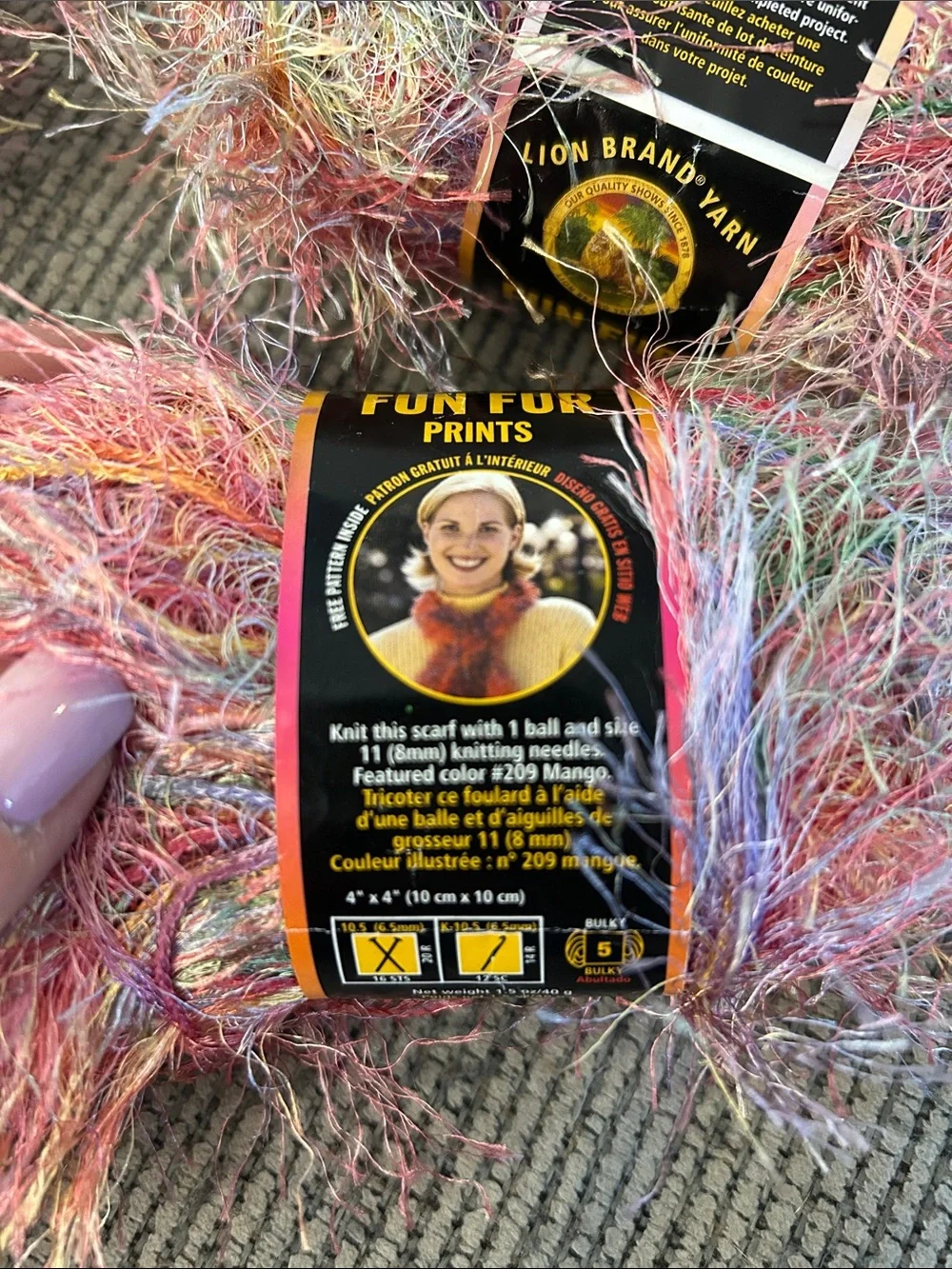 Lion Brand Fun Fur Prints Eyelash Yarn NEW x4 skeins Multicolor Pink Mix 40g ea